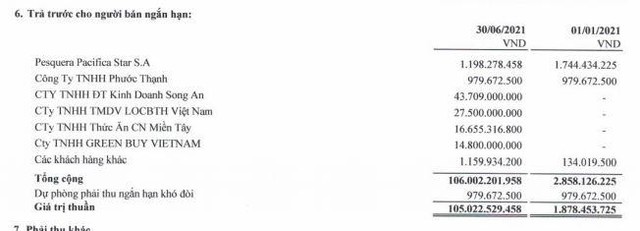 Trả trước cho người bán ngắn hạn của AFX tới 30/6/2021