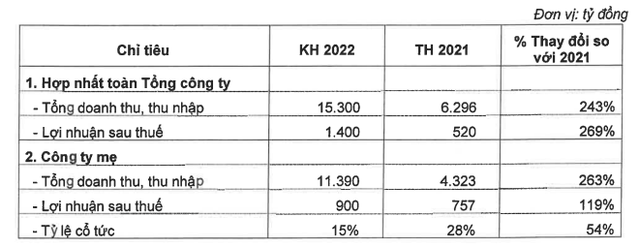 Kế hoạch năm 2022 của VCG.