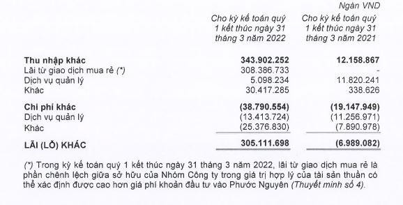 KDH ghi nhận lợi nhuận khác đột biến trong quý I/2022.