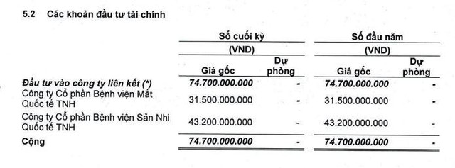 Danh mục đầu tư tài chính của TNH tính tới 30/6/2022.