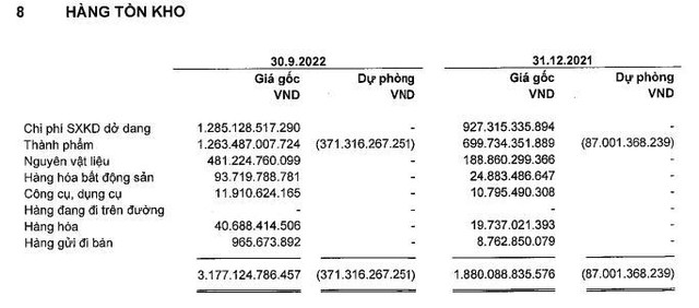 Cơ cấu tồn kho của VHC.