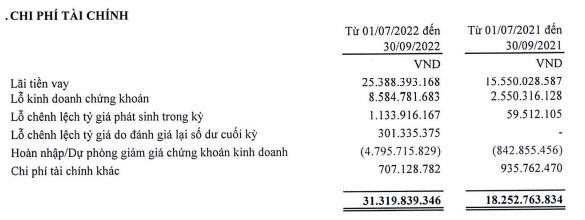Cơ cấu chi phí tài chính trong quý III
