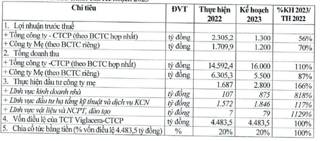 Viglacera đặt kế hoạch kinh doanh năm 2023.