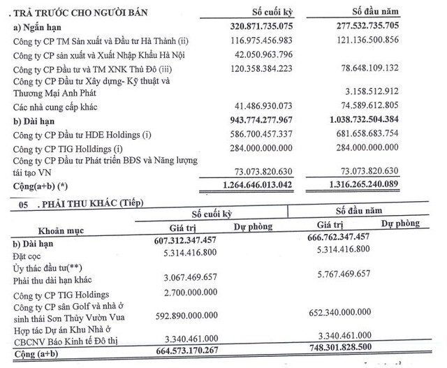 Cơ cấu phải thu dài hạn có giá trị lớn của TIG tại thời điểm 31/3/2023