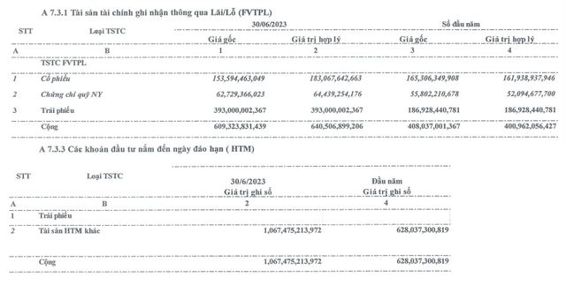 Cơ cấu tài sản FVTPL và HTM tới 30/6/2023
