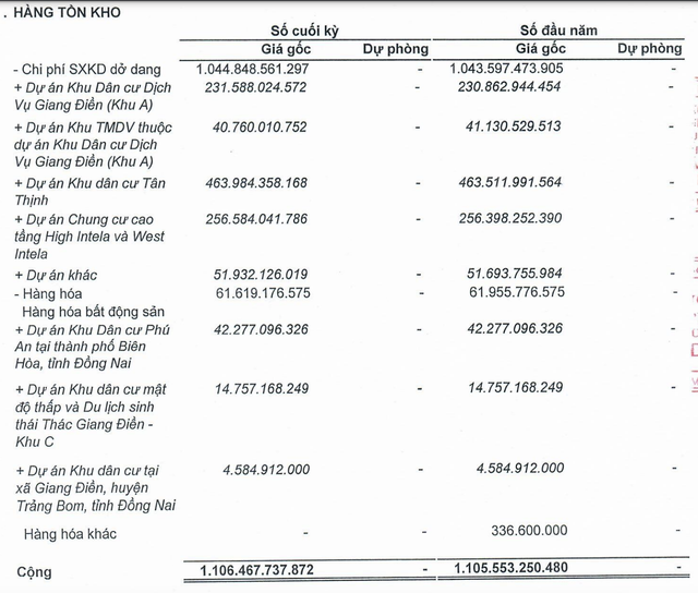 Cơ cấu tồn kho của Đầu tư LDG tại thời điểm 30/6/2023