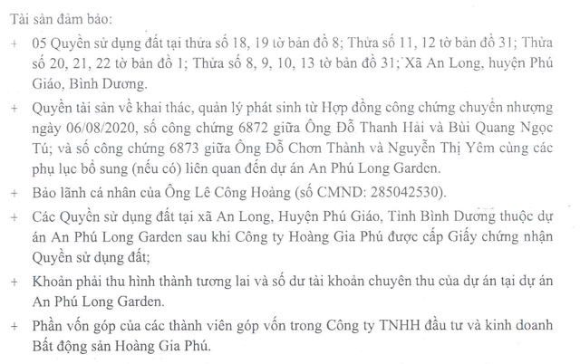 Tài sản đảm bảo lô trái phiếu mã HCGCH2124001 Tài sản đảm bảo lô trái phiếu mã HCGCH2124001