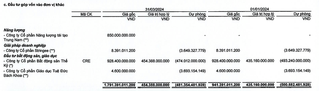 Đầu tư I.P.A tiếp tục trích lập đầu tư vào cổ phiếu CRE trong quý I/2024