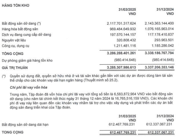 Cơ cấu tồn kho của TTC Land tại thời điểm 31/3/2025 Cơ cấu tồn kho của TTC Land tại thời điểm 31/3/2025