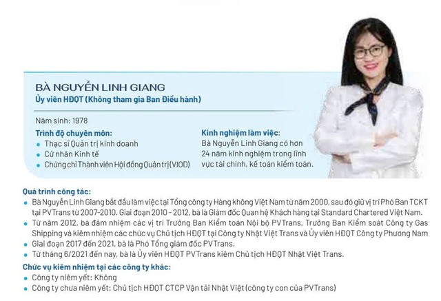Bà Nguyễn Linh Giang sẽ từ nhiệm Thành viên HĐQT tại PVTrans.