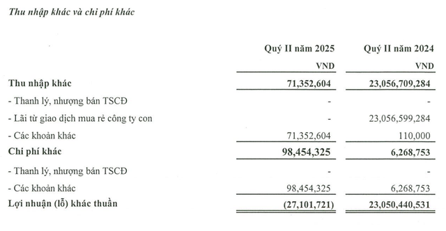 Nếu loại bỏ thu nhập khác, lợi nhuận cốt lõi của Create Capital Việt Nam vẫn tăng mạnh trong quý II và nửa đầu năm 2025.
