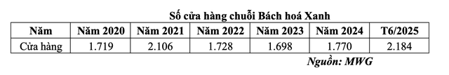 Số cửa hàng chuỗi Bách hoá Xanh.