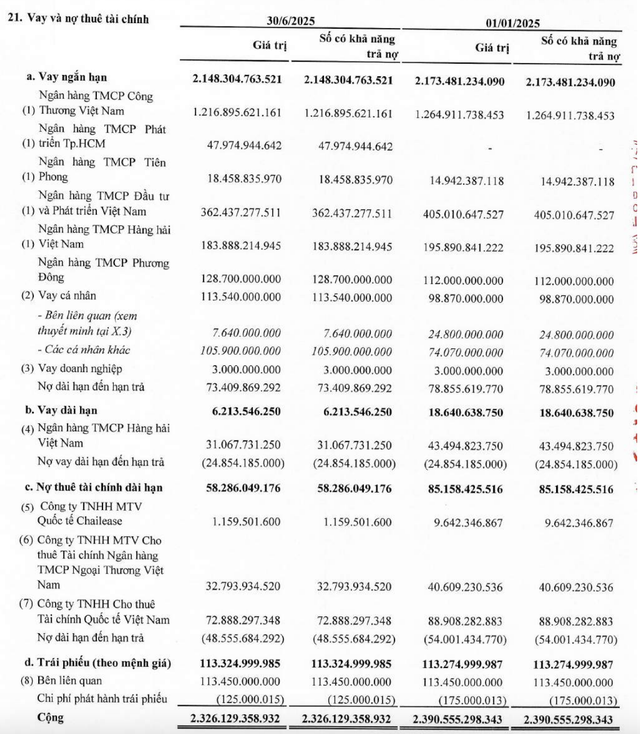 Cơ cấu nợ vay của SMC tại thời điểm 30/6/2025.