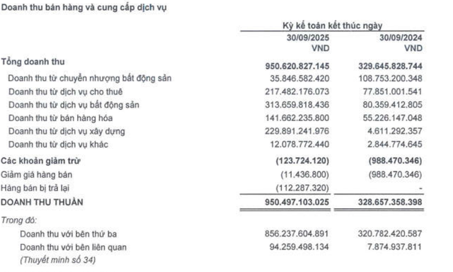 Cơ cấu doanh thu 9 tháng đầu năm 2025.