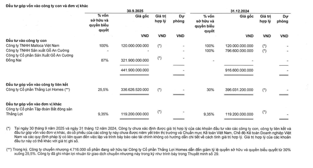 ACG đã bán ra và giảm sở hữu tại Thắng Lợi Homes trong 9 tháng đầu năm 2025.