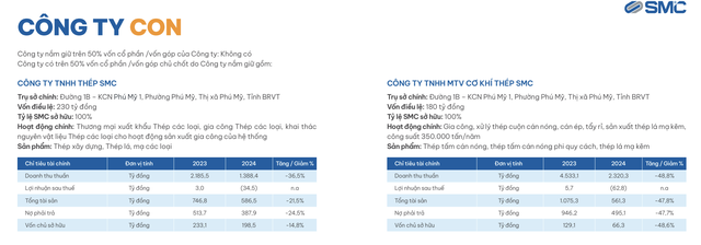 Hai công ty con mà SMC muốn bán tài sản đang kinh doanh thua lỗ năm 2024.