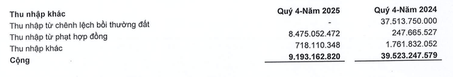 Thu nhập khác của LHG giảm mạnh trong quý IV/2025.