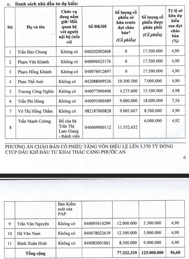 Danh sách 11 nhà đầu tư dự kiến tham gia đợt chào bán riêng lẻ.