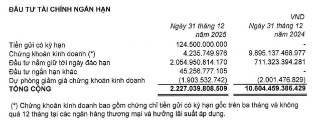 Mục chứng khoán kinh doanh giảm mạnh trong năm 2025.