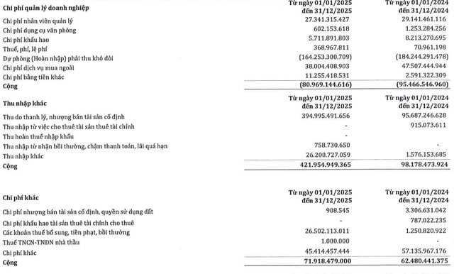 SMC thực hiện hoàn nhập dự phòng năm 2025 và thu nhập thanh lý, nhượng bán tài sản cố định tăng mạnh trong năm.