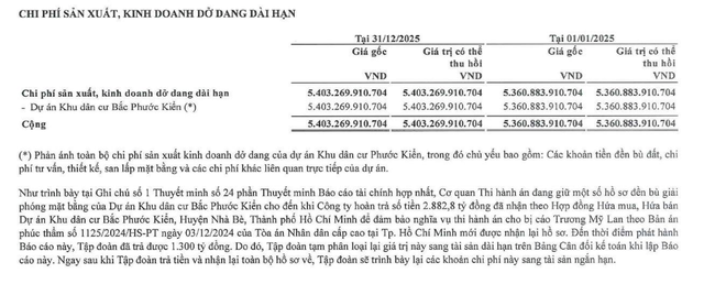 Mục chi phí sản xuất kinh doanh dở dang dài hạn tính tới 31/12/2025.