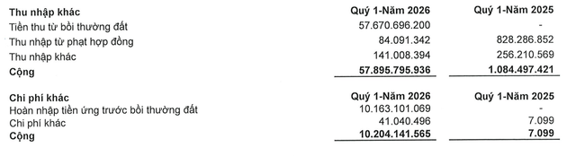 Long Hậu ghi nhận thu nhập khác đột biến quý I/2026.