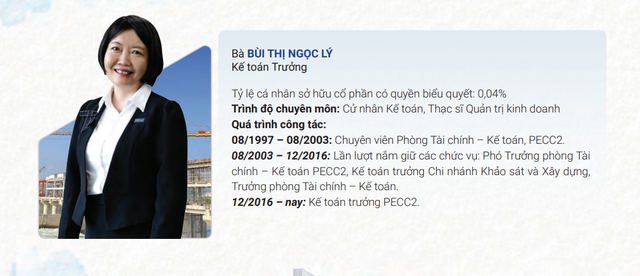 Bà Bùi Thị Ngọc Lý, Kế toán trưởng PECC2