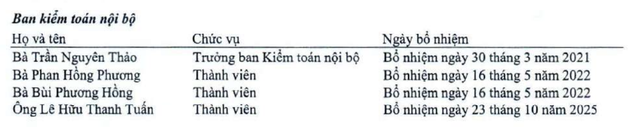 Ông Lê Hữu Thanh Tuấn mới được bổ nhiệm vào Ban kiểm toán nội bộ từ ngày 23/10/2025