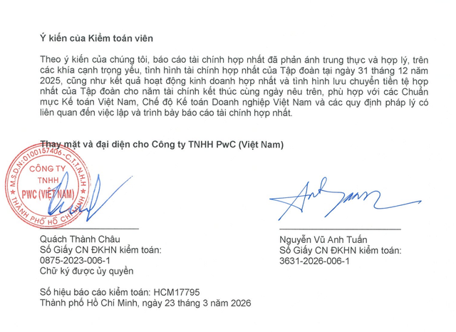 Ý kiến kiểm toán chấp nhận toàn phần đối với Báo cáo tài chính hợp nhất năm 2025 của Thép Nam Kim.