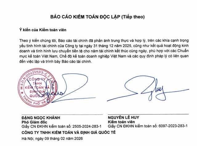 Công ty TNHH Kiểm toán và Định giá Quốc tế kiểm toán Báo cáo năm 2025 của CTCP Cao su Hoà Bình. Công ty TNHH Kiểm toán và Định giá Quốc tế kiểm toán Báo cáo năm 2025 của CTCP Cao su Hoà Bình.