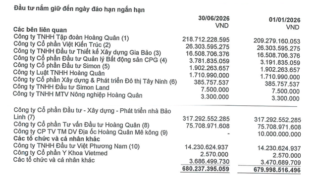 Cơ cấu đầu tư tài chính ngắn hạn của HQC tại thời điểm 30/6/2026. Cơ cấu đầu tư tài chính ngắn hạn của HQC tại thời điểm 30/6/2026.