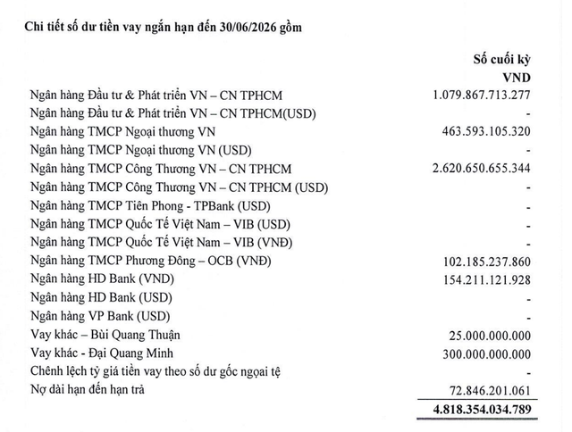 Danh sách chủ nợ vay ngắn hạn của Thép Pomina tại thời điểm 30/6/2026.