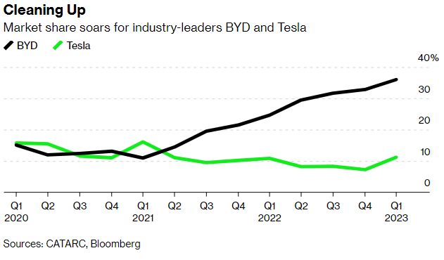 Thị phần của BYD và Tesla