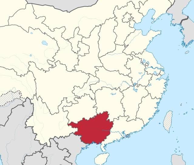 Tỉnh Quảng Tây của Trung Quốc trên bản đồ. Nguồn: Wikipedia.