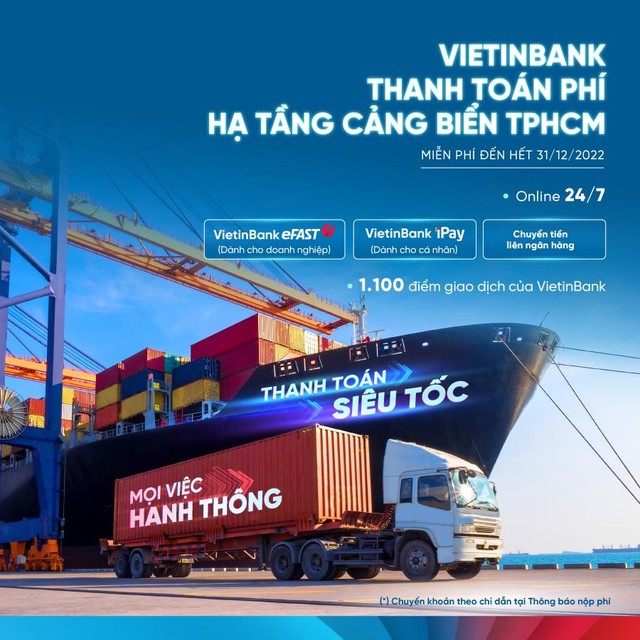 Hướng dẫn giao dịch được VietinBank cung cấp trên Cổng thu phí hạ tầng cảng biển TPHCM tại địa chỉ: https://thuphihatang.tphcm.gov.vn/ và trên các kênh giao dịch của VietinBank. Hướng dẫn giao dịch được VietinBank cung cấp trên Cổng thu phí hạ tầng cảng biển TPHCM tại địa chỉ: https://thuphihatang.tphcm.gov.vn/ và trên các kênh giao dịch của VietinBank.