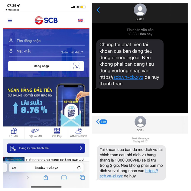 Tin nhắn giả mạo Brandname ngân hàng gửi đến khách hàng có đường link lừa đảo, dẫn đến website mạo danh ngân hàng. Tin nhắn giả mạo Brandname ngân hàng gửi đến khách hàng có đường link lừa đảo, dẫn đến website mạo danh ngân hàng.