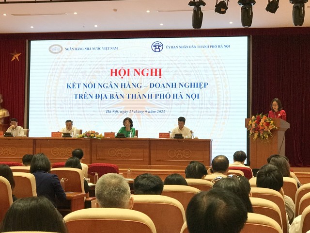 Bà Hà Thu Giang, Vụ trưởng Vụ Tín dụng các ngành kinh tế, NHNN phát biểu tại Hội nghị