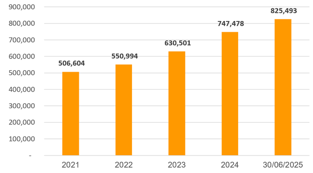 Tăng trưởng tổng tài sản SHB qua các năm (Đơn vị: tỷ đồng)