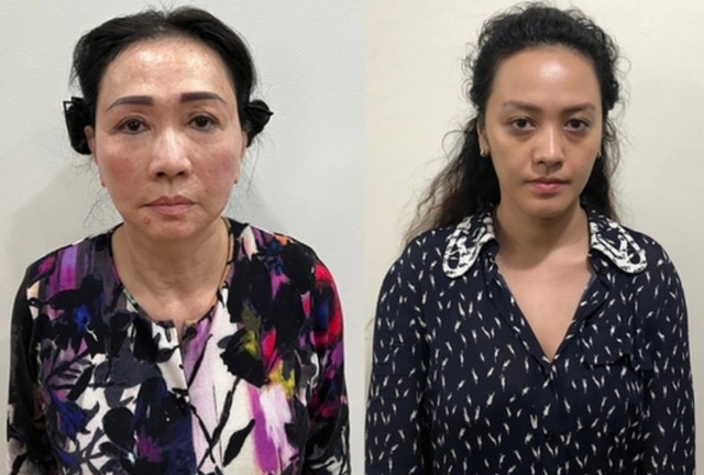 Bị can Trương Mỹ Lan (trái), cựu Chủ tịch HĐQT Tập đoàn Vạn Thịnh Phát cùng bị can Trương Huệ Vân (Tổng giám đốc Vạn Thịnh Phát) và đồng phạm bị cáo buộc đã gây thiệt hại cho Ngân hàng SCB 415.000 tỷ đồng.