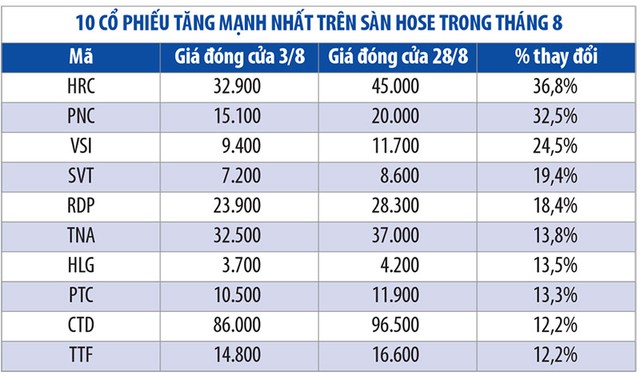 Những cổ phiếu biến động mạnh nhất tháng 8 ảnh 1