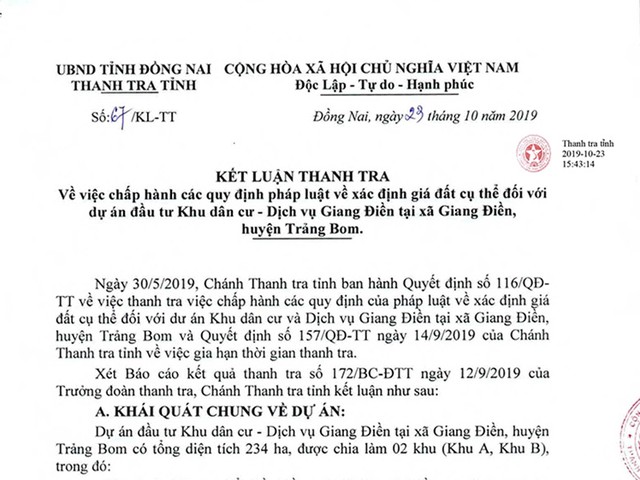 Đồng Nai: Dự án Khu dân cư Giang Điền có nhiều thiếu sót trong việc xác định giá đất ảnh 1