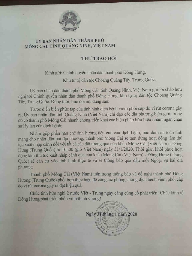 Móng Cái tạm dừng hoạt động làm thủ tục xuất nhập cảnh qua cửa khẩu từ 10h 31/1 ảnh 2