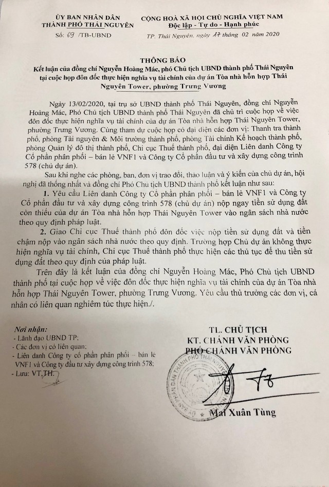 Dự án Thái Nguyên Tower: Nợ thuế, vướng thủ tục pháp lý ảnh 1