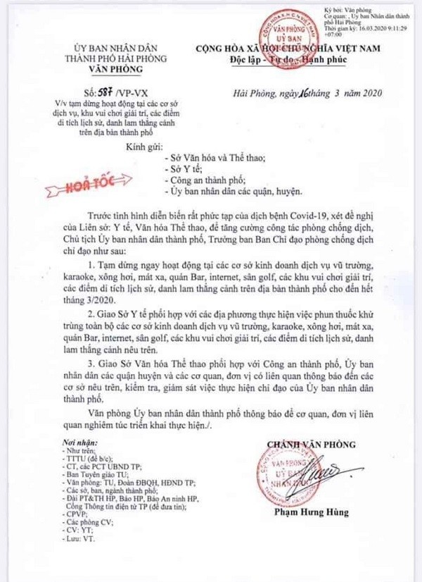 Hải Phòng tạm dừng hoạt động các cơ sở dịch vụ, vui chơi để phòng Covid-19 ảnh 1
