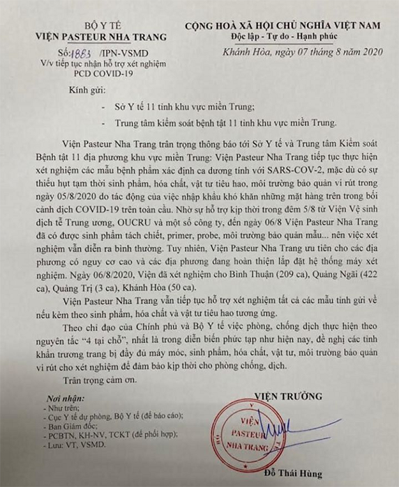 Viện Pasteur Nha Trang nhận xét nghiệm COVID-19 trở lại ảnh 1