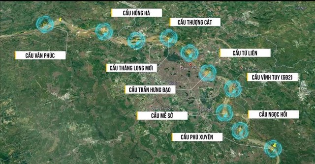 Vị trí xây dựng các cầu vượt sông Hồng qua địa bàn Tp Hà Nội.