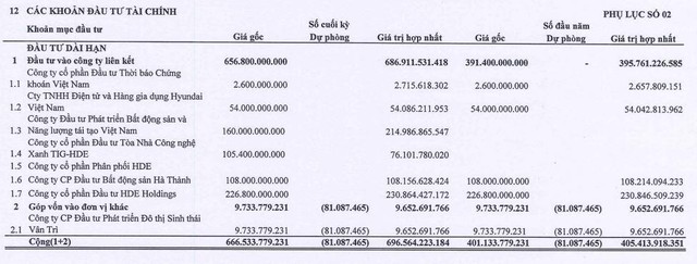 Các khoản đầu tư tài chính dài hạn của TIG tính tới 31/3/2022. (Nguồn: BCTC).