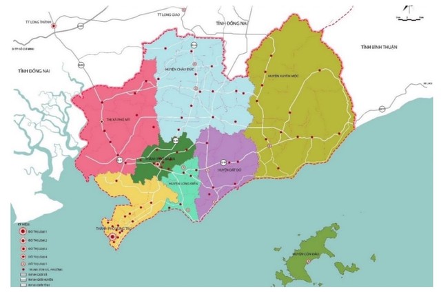 Bản đồ phân bố đô thị tỉnh Bà Rịa - Vũng Tàu
