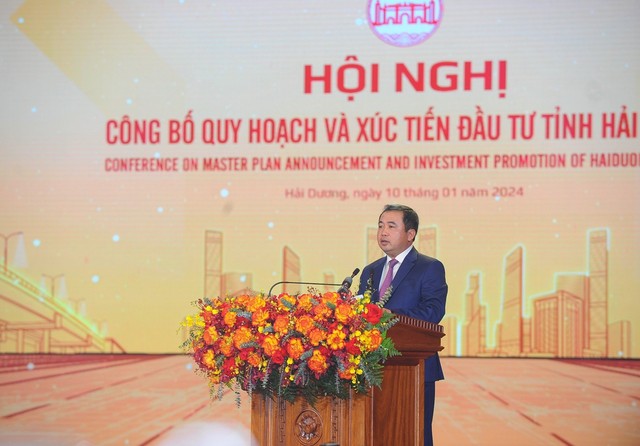 Ông Trần Đức Thắng, Bí thư Tỉnh ủy Hải Dương phát biểu tại Hội nghị.