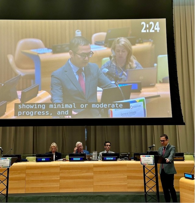 Ông Lê Việt Anh phát biểu tại phiên họp thảo luận cấp Bộ trưởng với chủ đề “Từ Hội nghị thượng đỉnh SDGs đến Hội nghị thượng đỉnh tương lai”.